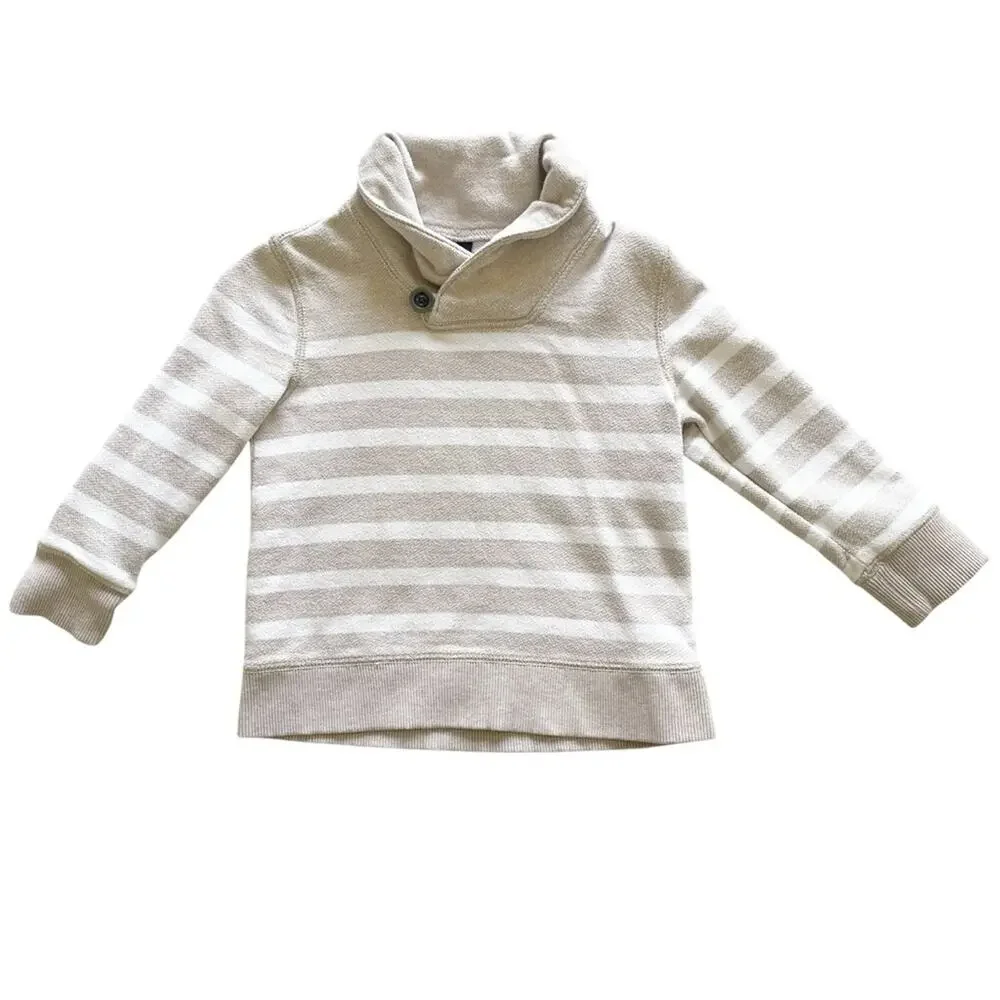 Baby Gap Boy's Tan and White Striped Shawl-Collar Pullover